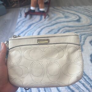 Coach Cream Quilted Clutch with Gold Accents
